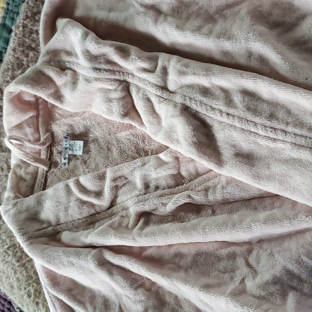 Pale pink knee length terry cloth robe